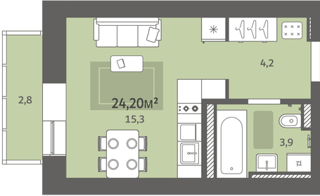 Квартира 24,2 м², студия - изображение 1