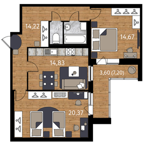 Квартира 72,4 м², 2-комнатная - изображение 1