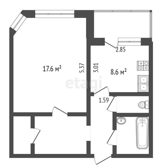39,3 м², 1-комнатная квартира 7 100 000 ₽ - изображение 1