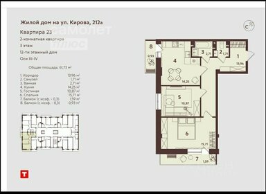 62,1 м², 2-комнатная квартира 6 140 000 ₽ - изображение 92