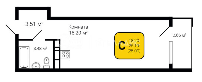 25,1 м², 1-комнатная квартира 2 258 100 ₽ - изображение 83