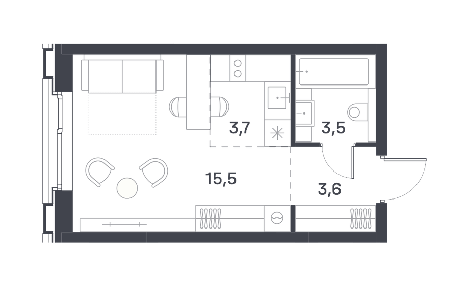 26,3 м², квартира-студия 14 841 634 ₽ - изображение 1