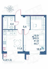 Квартира 44,7 м², 1-комнатная - изображение 1