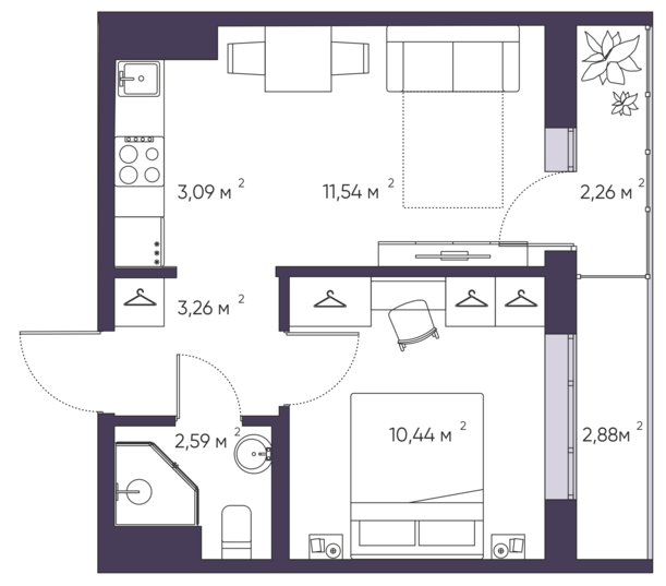 33,4 м², 1-комнатная квартира 5 261 000 ₽ - изображение 1