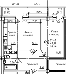 Квартира 53,2 м², 2-комнатная - изображение 1