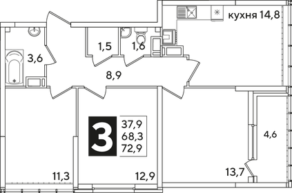 68,6 м², 3-комнатная квартира 8 000 000 ₽ - изображение 86
