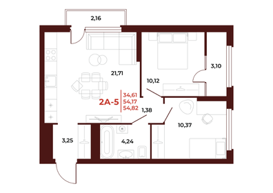 Квартира 54,8 м², 2-комнатная - изображение 1