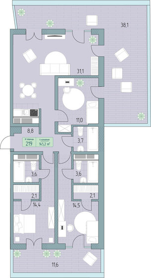 171,9 м², 4-комнатные апартаменты 34 267 200 ₽ - изображение 1
