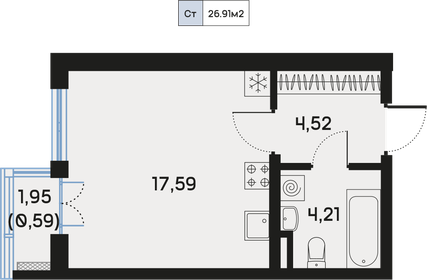 Квартира 26,9 м², 1-комнатная - изображение 1