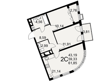 Квартира 61,9 м², 2-комнатная - изображение 1