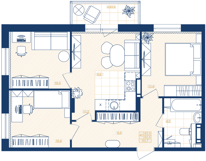 63,7 м², 4-комнатная квартира 9 418 200 ₽ - изображение 1