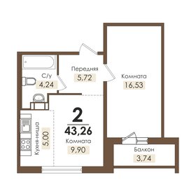 Квартира 43 м², 2-комнатная - изображение 1