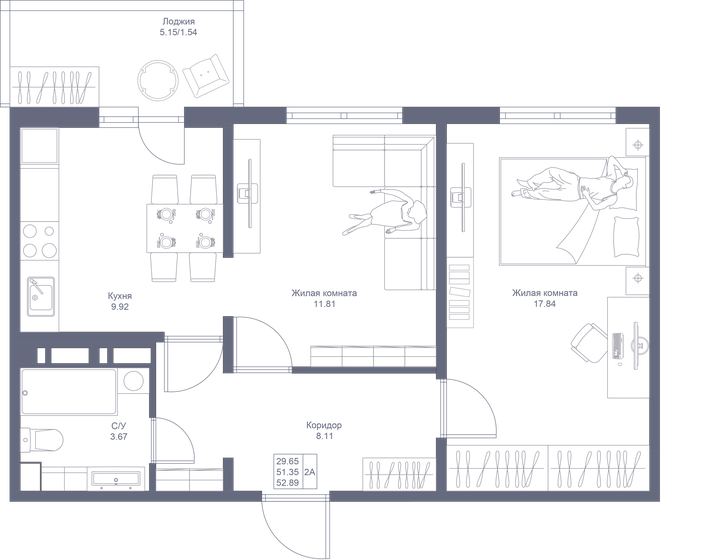 52,9 м², 2-комнатная квартира 8 092 170 ₽ - изображение 1