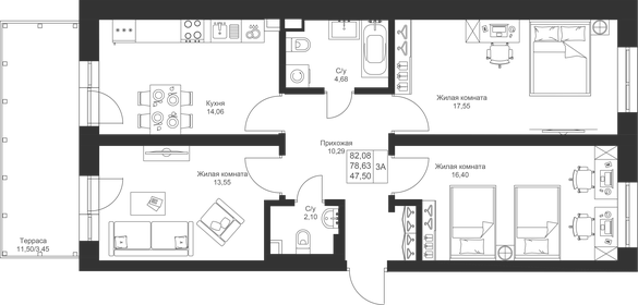 34,9 м², 1-комнатная квартира 3 699 000 ₽ - изображение 13