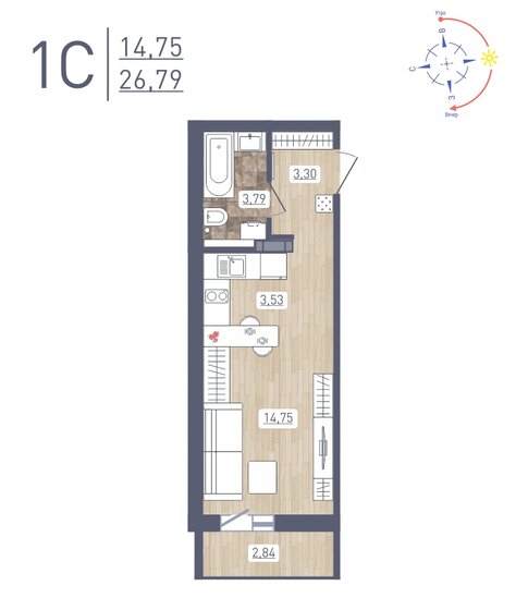 26,8 м², квартира-студия 3 436 354 ₽ - изображение 1