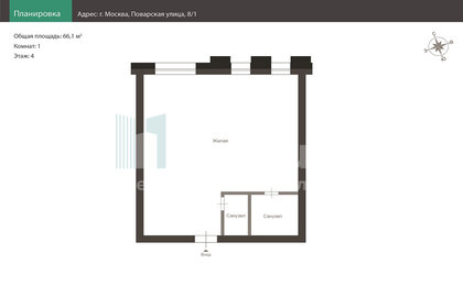 Квартира 66,1 м², 2-комнатные - изображение 1