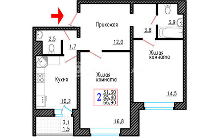 Квартира 66,9 м², 2-комнатная - изображение 1