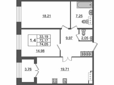 Квартира 74 м², 2-комнатная - изображение 1