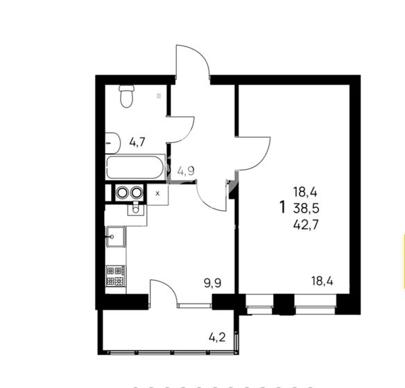 42 м², 1-комнатная квартира 4 000 000 ₽ - изображение 1