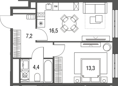 Квартира 41,3 м², 1-комнатная - изображение 1