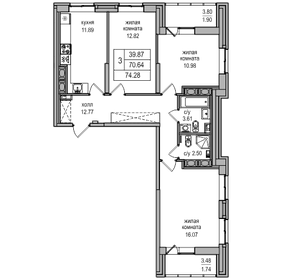 Квартира 70,6 м², 3-комнатная - изображение 1