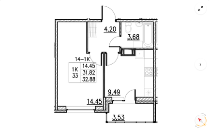 Квартира 32,9 м², 1-комнатная - изображение 1