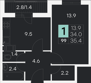 Квартира 35,4 м², 1-комнатная - изображение 1