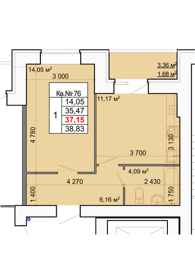 37,2 м², 1-комнатная квартира 3 937 900 ₽ - изображение 1