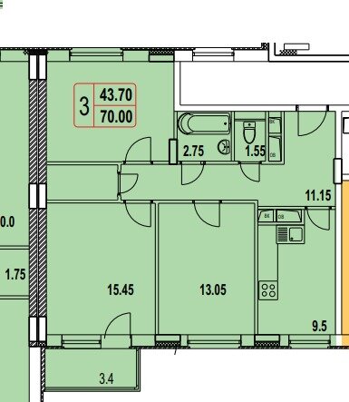 70 м², 3-комнатная квартира 5 699 000 ₽ - изображение 1