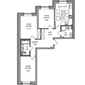 69 м², 3-комнатная квартира 12 290 000 ₽ - изображение 83