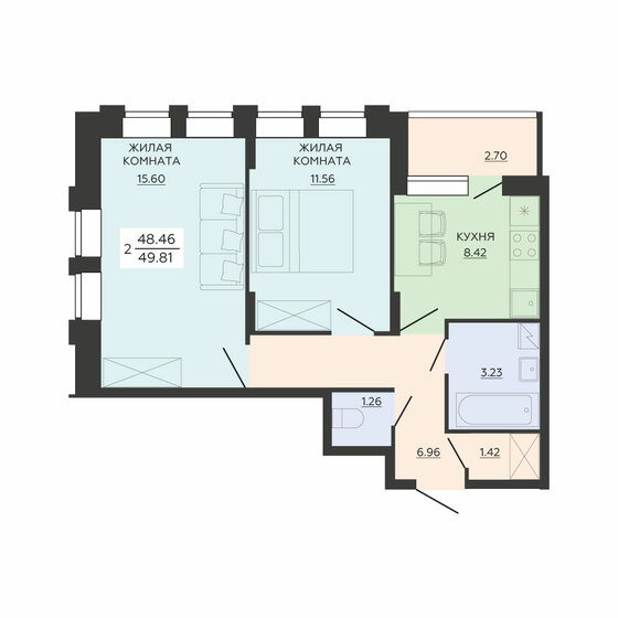 49,8 м², 2-комнатная квартира 6 963 367 ₽ - изображение 11