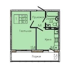 Квартира 36,1 м², 1-комнатная - изображение 1