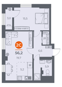 Квартира 56,5 м², 2-комнатная - изображение 1