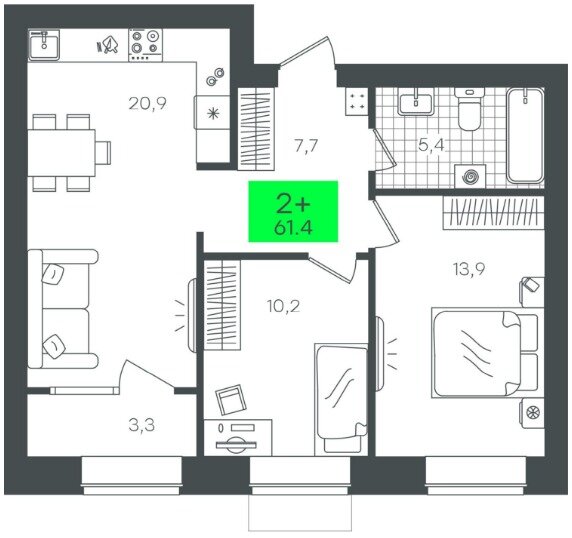 61 м², 2-комнатная квартира 5 860 000 ₽ - изображение 26