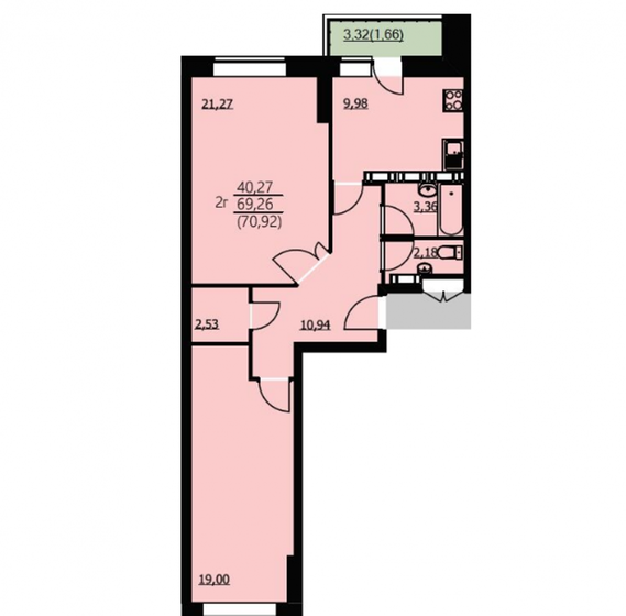 70,9 м², 2-комнатная квартира 5 177 160 ₽ - изображение 1
