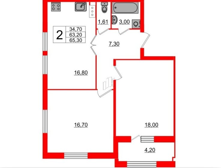 65,3 м², 2-комнатная квартира 17 895 000 ₽ - изображение 1