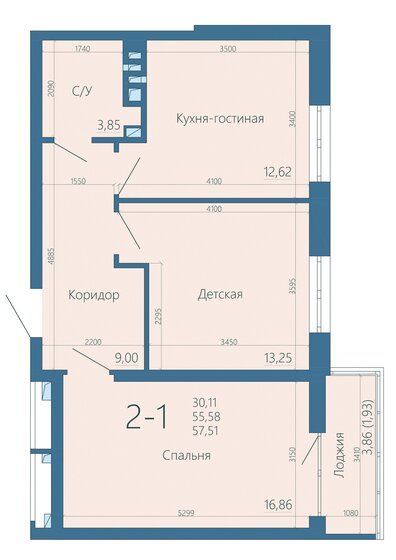 57,3 м², 2-комнатная квартира 7 620 900 ₽ - изображение 12
