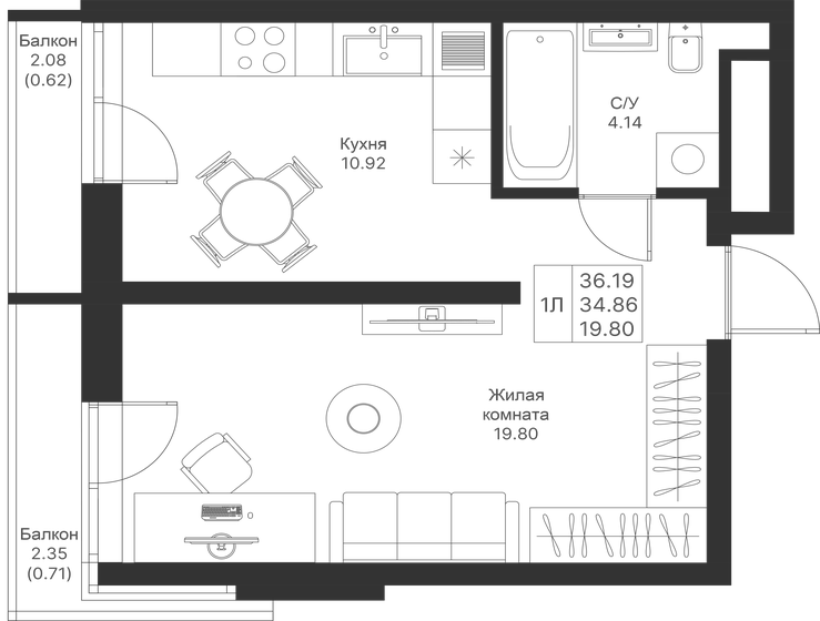 36,2 м², 1-комнатная квартира 9 047 500 ₽ - изображение 28