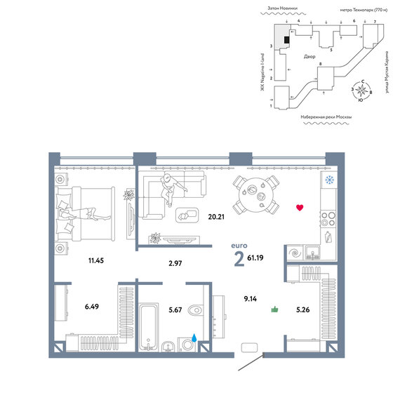 61,2 м², 2-комнатная квартира 27 890 000 ₽ - изображение 1