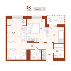 Квартира 55 м², 2-комнатная - изображение 2