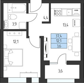 Квартира 36,5 м², 1-комнатная - изображение 1