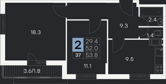 Квартира 53,8 м², 2-комнатная - изображение 1