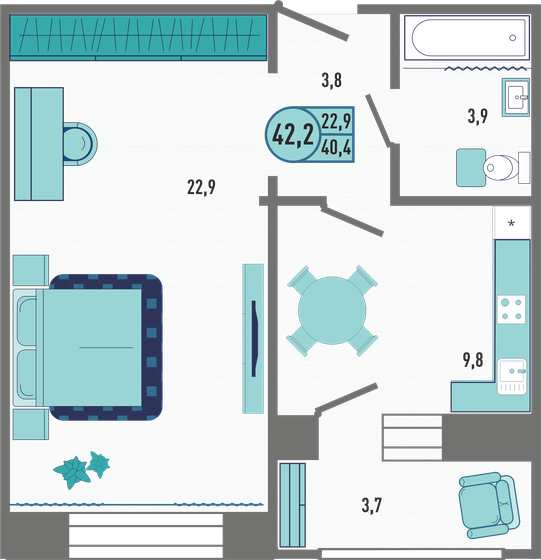 42,2 м², 1-комнатная квартира 4 312 840 ₽ - изображение 1