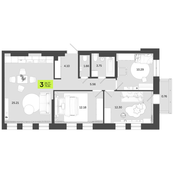 75,8 м², 3-комнатная квартира 11 750 550 ₽ - изображение 1