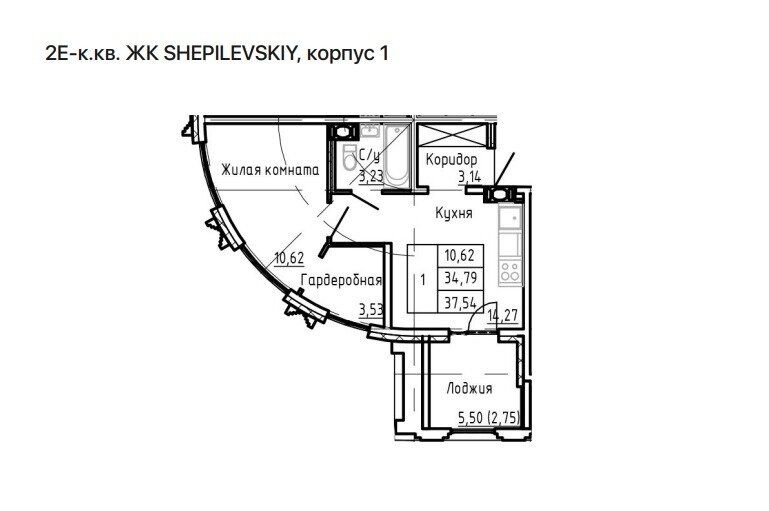 37,5 м², 1-комнатная квартира 17 900 000 ₽ - изображение 1