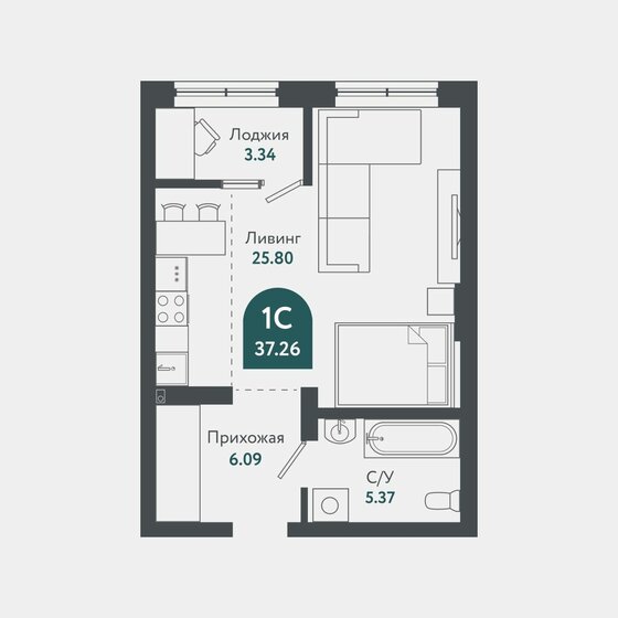 37,3 м², квартира-студия 8 543 000 ₽ - изображение 1