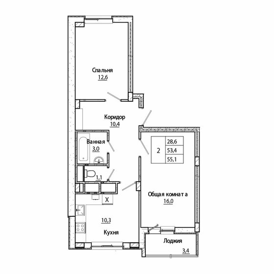 55,1 м², 2-комнатная квартира 5 700 000 ₽ - изображение 51