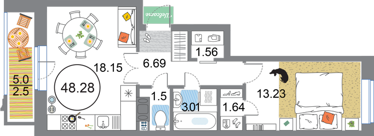 48,3 м², 1-комнатная квартира 13 687 380 ₽ - изображение 61