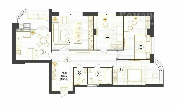 133,8 м², 4-комнатная квартира 19 500 000 ₽ - изображение 1