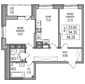 54,4 м², 2-комнатная квартира 10 822 782 ₽ - изображение 38